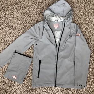 Hunter packable raincoat, water-resistant, silver